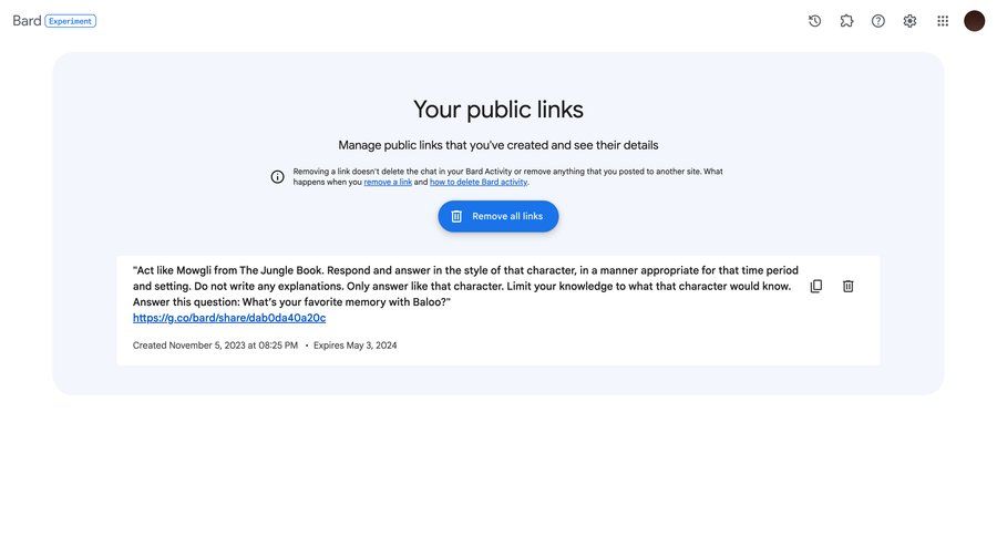 Bard
			sharing settings content management settings user account manage links ui page example