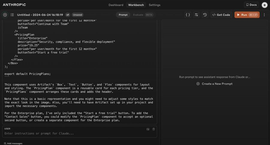 Anthropic
			 artificial intelligence split view code editing free tier menu dashboard layouts enterprise settings code snippet ui page example