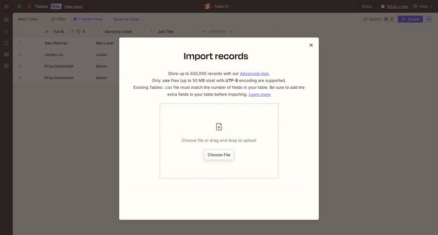 Zapier
			import modal & popover upload table modal screen data management form import data file upload file management drag and drop data import table ui page example