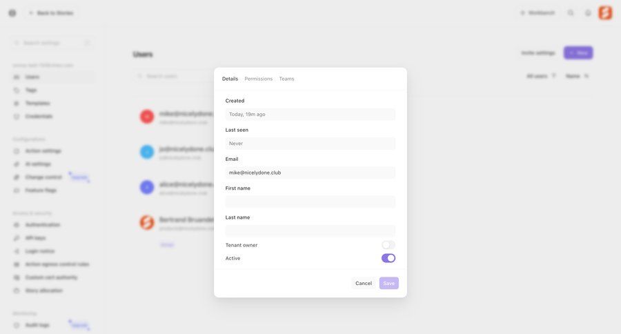 Tines
			 settings user management account management form user settings account settings user permissions user profile permissions ui page example
