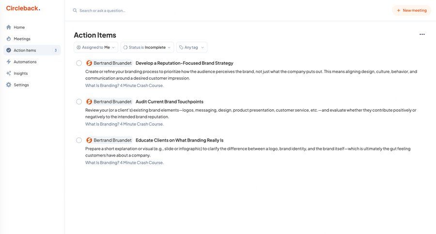 Circleback
			 task management project management sidebar ui page example