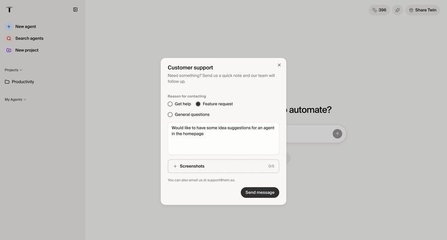 Twin
			 feedback collection ui page example