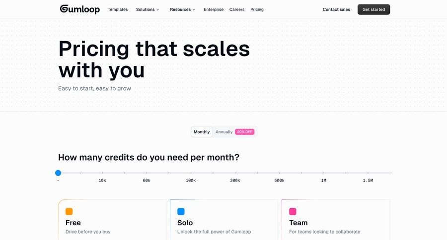 Gumloop
				plans & pricing ui page example