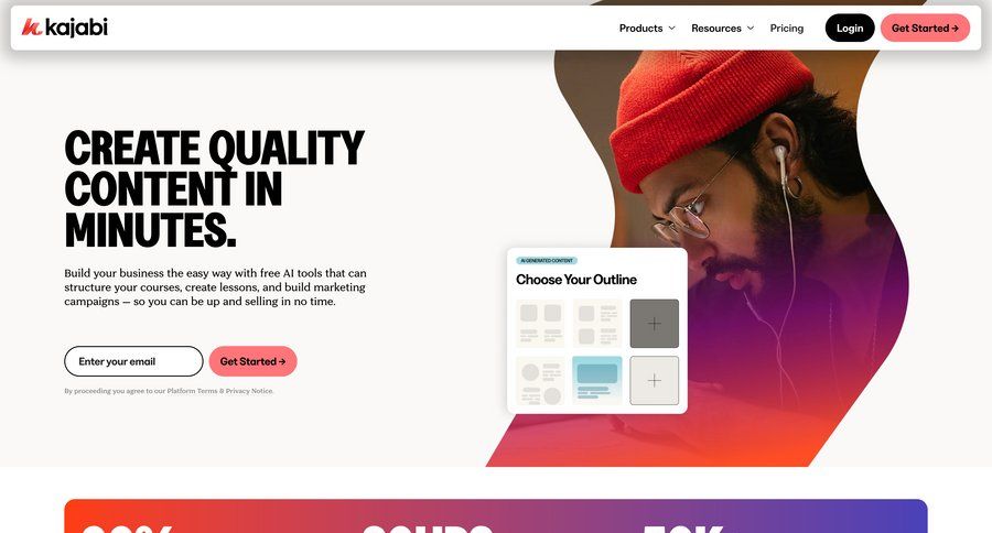 Kajabi
			 newsletter signup ui page example