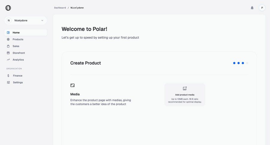 Polar
			 e-commerce dashboard sidebar navigation onboarding sidebar setup on boarding upload media pagination ui page example