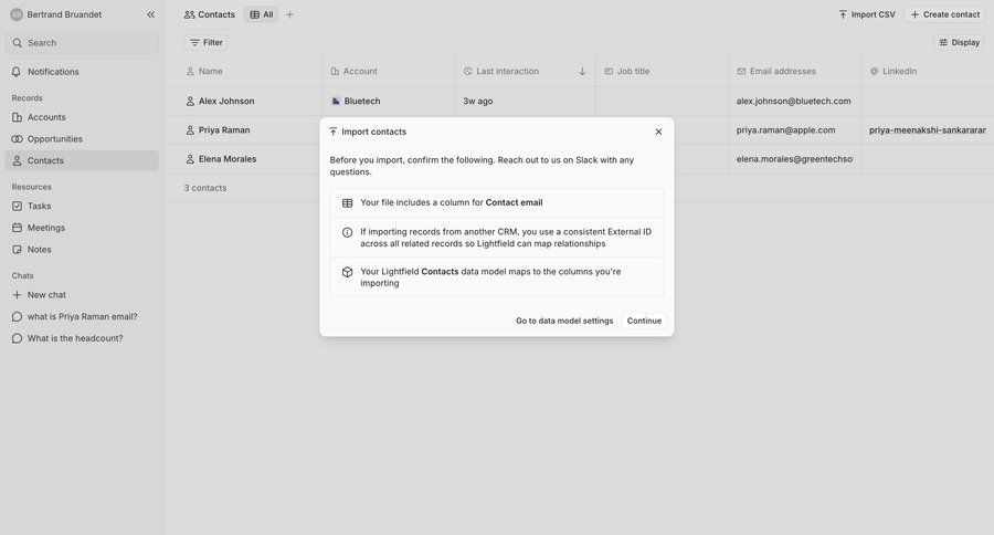 Lightfield
			 data import import wizard b2b saas ui page example