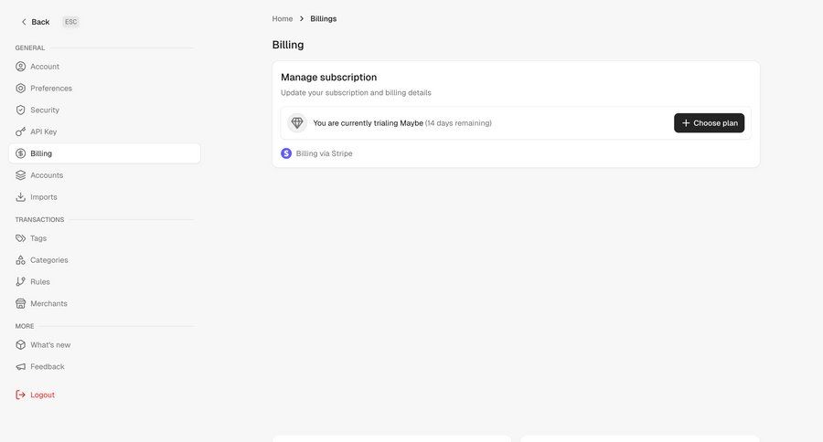 Maybe Finance
				settings ui page example