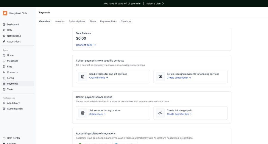 Assembly AI App Builder
			 trial banner accounting integrations ui page example