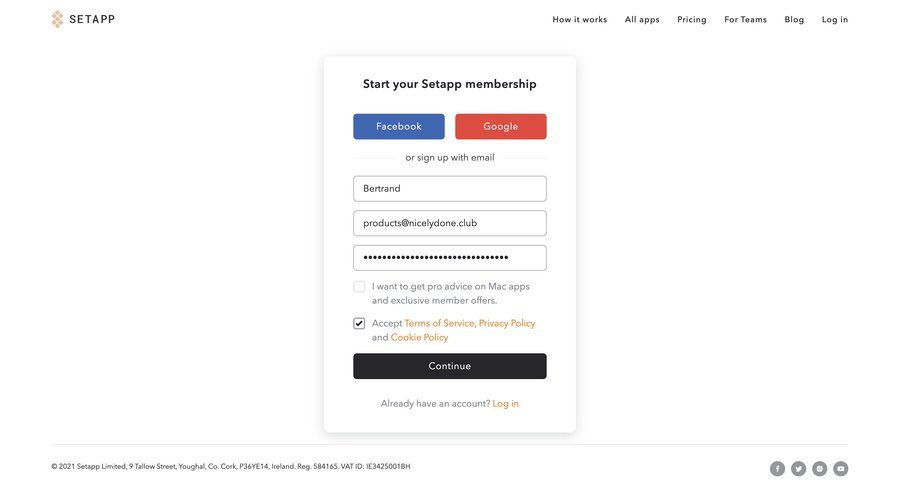 Setapp
				signup page example