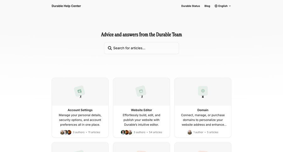 Durable
				support / help center ui page example