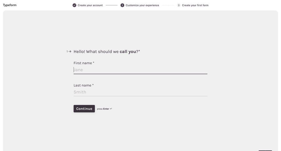 Typeform
			 keyboard shortcuts conversational ui ui page example