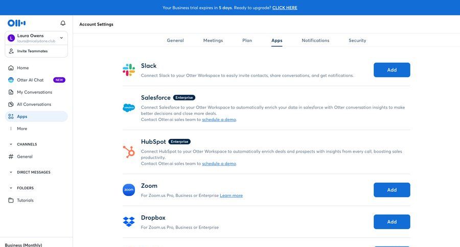 Otter
			 settings sidebar navigation account management account setup account settings integration management sidebar security tips enterprise settings ui page example
