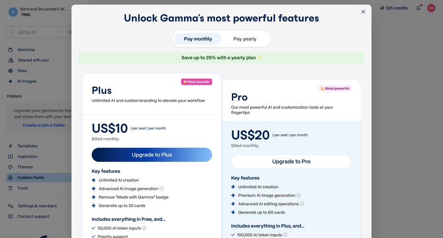Gamma
			 modal screen subscription management payment options ui page example