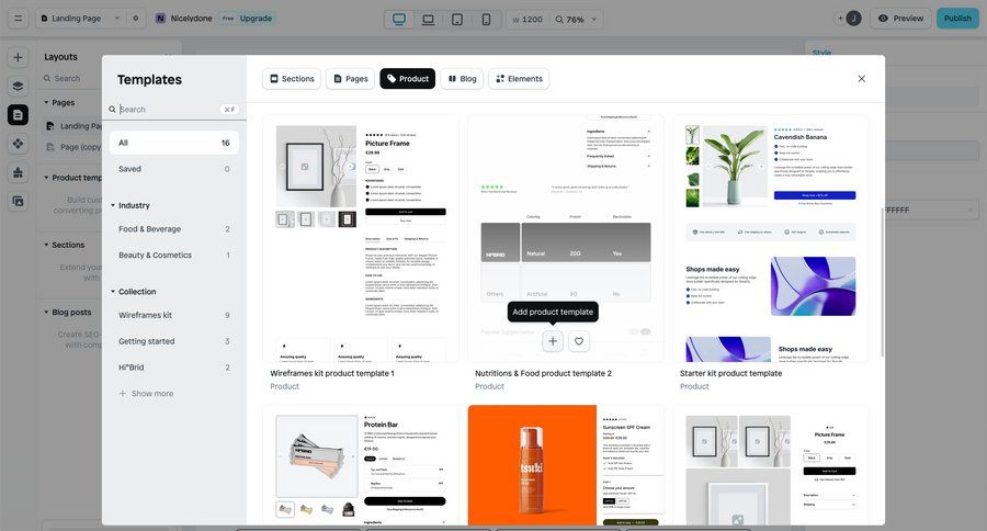 Instant
			 e-commerce grid templates template library template selection extend trial free templates dropdown filters sidebar folder modern cards ui blog templates ui page example