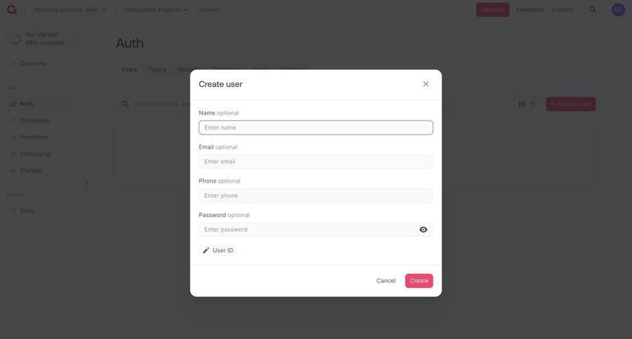 Appwrite
			 user management ui page example