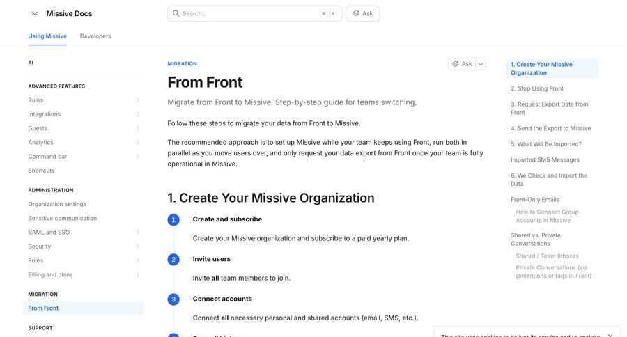 Missive
			import guide documentation knowledge base ui page example