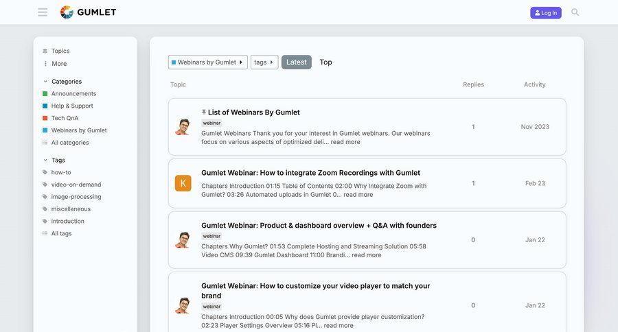 Gumlet
			community call recording announcement ui page example