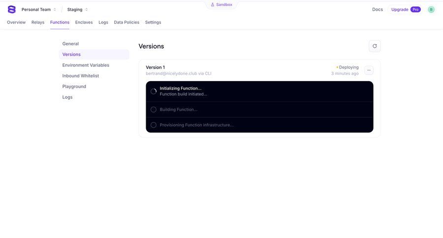 Evervault
			 configuration settings dashboard progress indicator deploy parameters menu monitoring progress version history version control ui page example