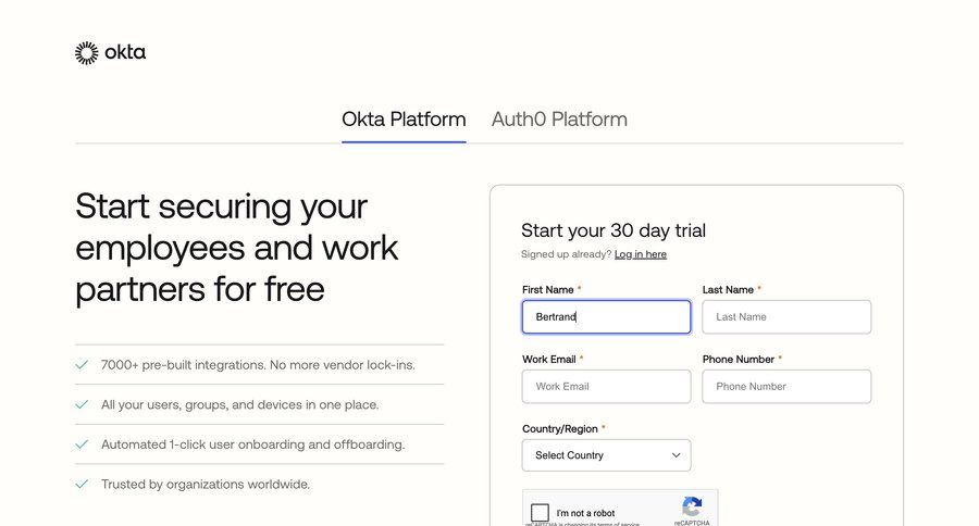 Okta
				signup ui page example
