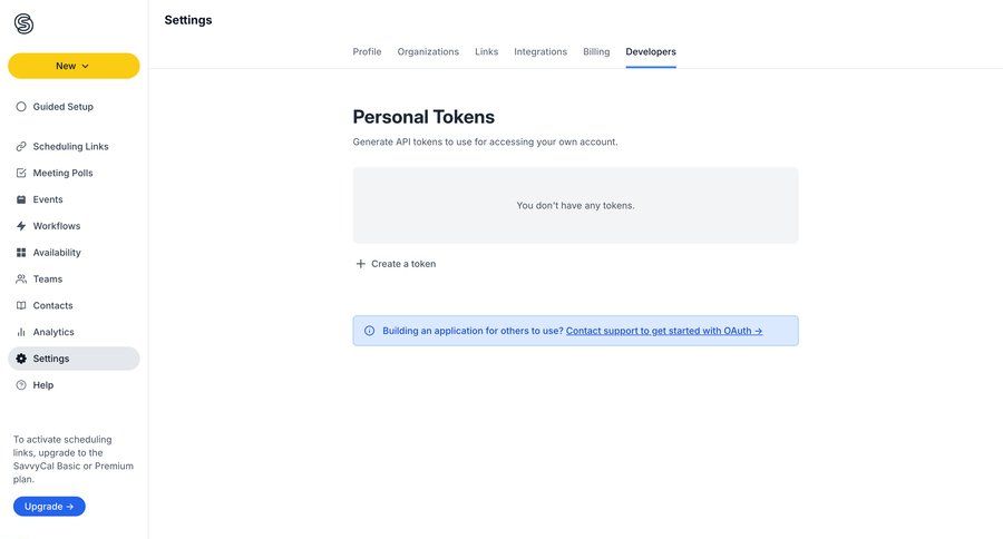 SavvyCal
			settings empty state developers section settings sidebar navigation account setup account settings authentication sidebar security toast notification ui page example