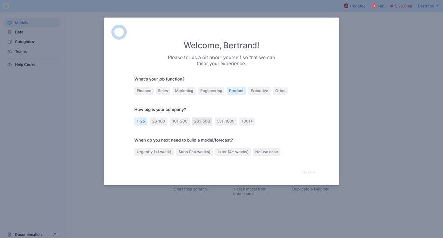 Causal
				onboarding page example