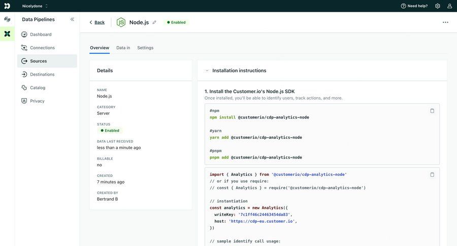 Customer.io
			settings integration settings item settings integration setup dropdown filters sidebar modern crm dashboard accordion code snippet ui page example
