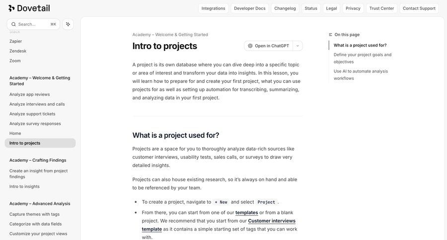 Dovetail
				article ui page example