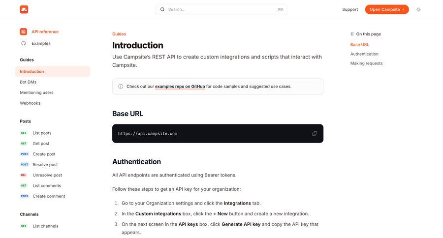 Campsite
			 guide doc documentation docs check out ui page example