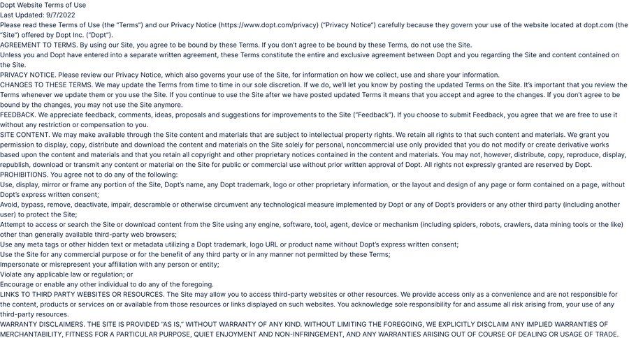 Dopt
				terms & conditions page example