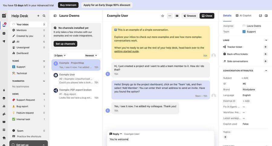 Intercom
			 team collaboration sidebar navigation project management conversational ui inbox dropdown filters sidebar menu modern crm dashboard check out conversational customer support chat contextual help option menu ui page example