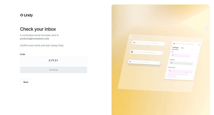 Lindy
			 onboarding form user authentication confirmation account creation authentication user account email verification email confirmation ui page example