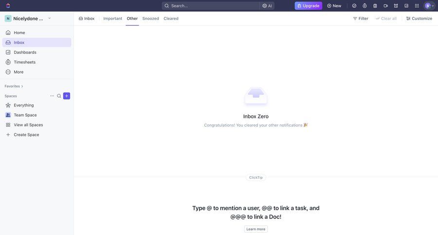 ClickUp
			 task management sidebar navigation project management notification management email management inbox management inbox empty state illustration sidebar alert message system notification push notification notification center menu ui page example