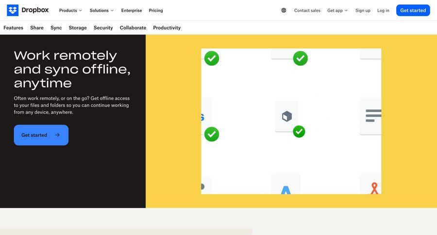 Dropbox
			 features accordion enterprise offline mode ui page example