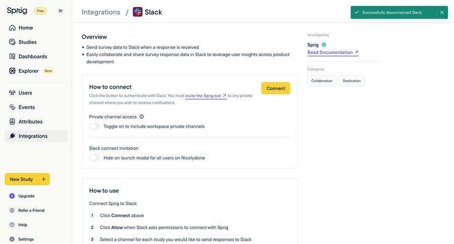 Sprig
			 collaboration settings sidebar navigation integration setup integration management send invitation sidebar integration ui page example