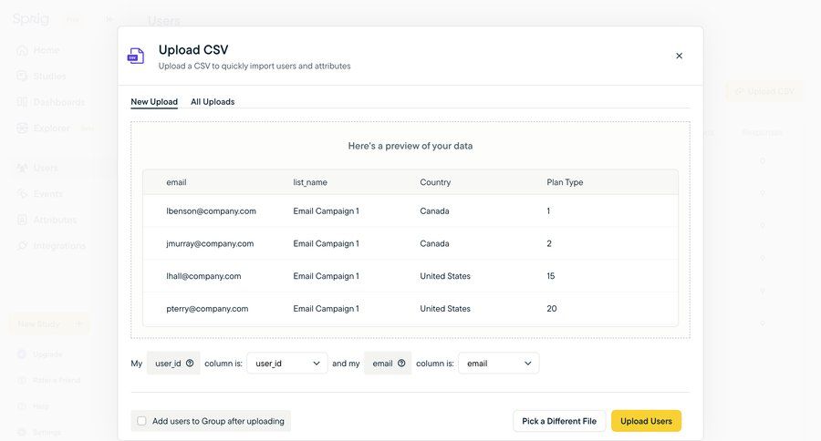 Sprig
			 data management user management form import data file upload data mapping file upload modal bulk upload wizard insight data import import file import tool import wizard upload file table file picker ui page example