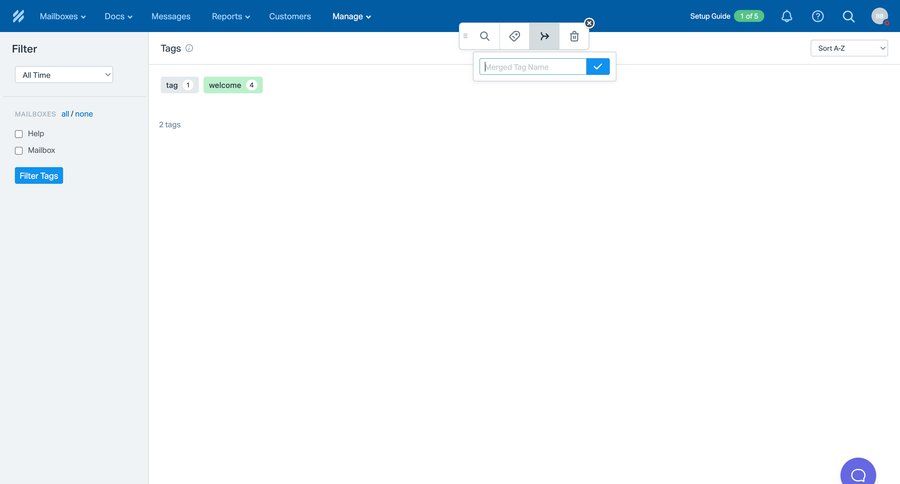 Help Scout
			 data management tagging tag management bulk import bulk delete bulk archive dropdown filters merge sidebar menu ui page example