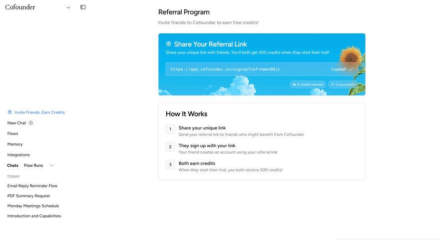 Cofounder
			 affiliate program ui page example