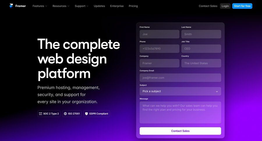 Framer
			form enterprise localization user permissions enterprise testimonials case studies media gallery global search marketing website design ui page example