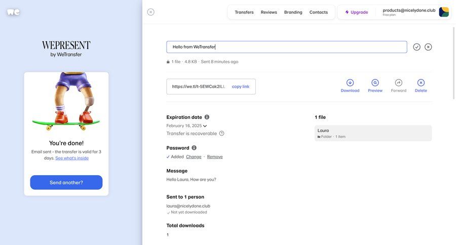 WeTransfer
			 modal screen delete free plan product details information page detail view item details info view download ui page example