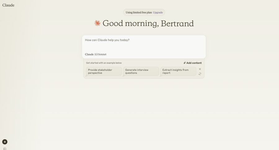 Claude
			 dashboard artificial intelligence onboarding conversational interface free plan call intelligence conversational ui page example