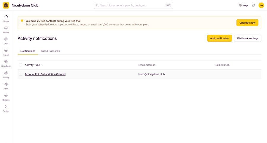 Outseta
			 configuration settings sidebar navigation user settings notification management table ui page example