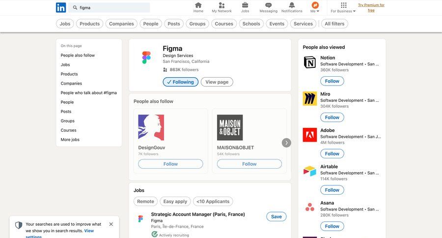 Linkedin
			search followers & following design sidebar alert research menu search bar search results ui page example