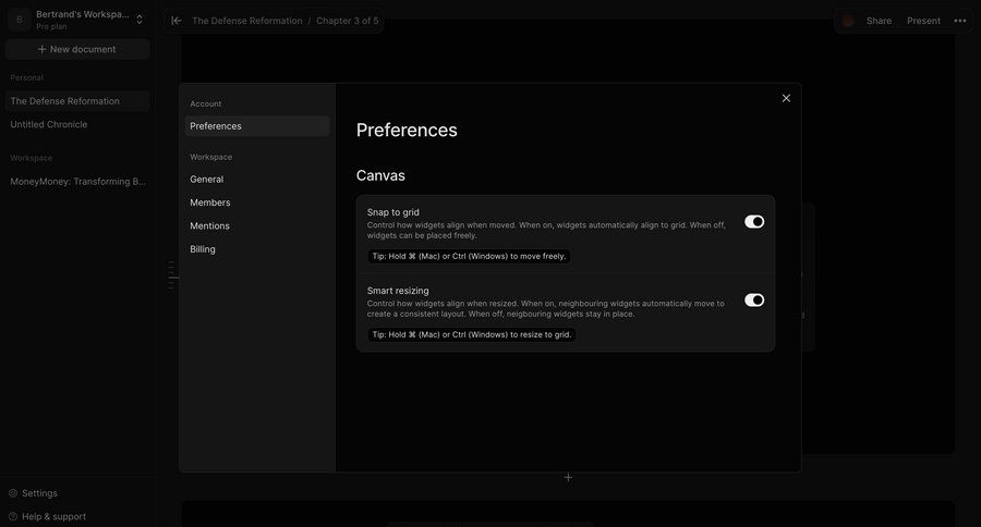 Chronicle
			 configuration settings preferences menu tips ui page example