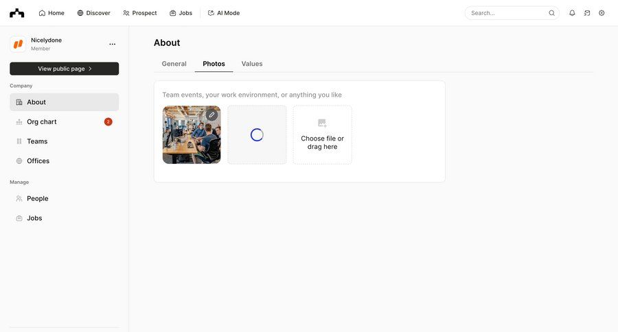 The org
			 settings sidebar navigation grid profile settings file upload full-screen layout drag and drop upload image sidebar photo gallery profile creation ui page example