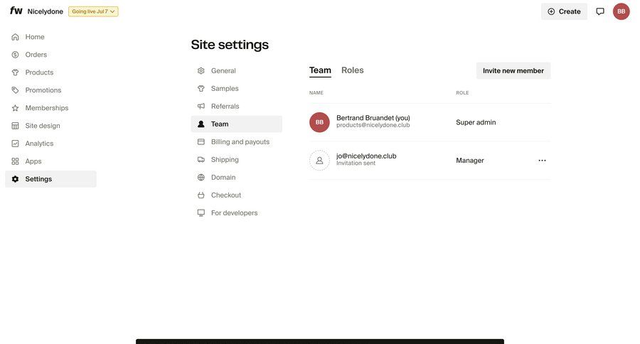 Fourthwall
			settings notification team table team settings configuration settings e-commerce user management account setup access control user data user invitation menu table ui page example