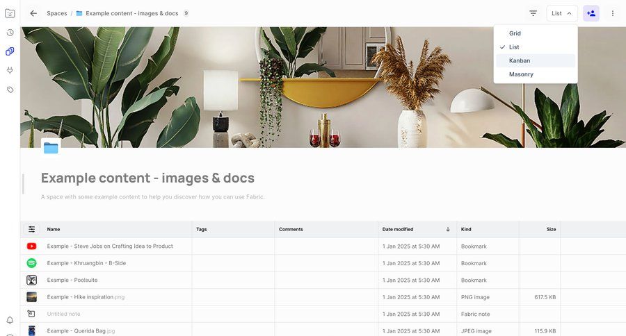 Fabric
			 document list ui page example
