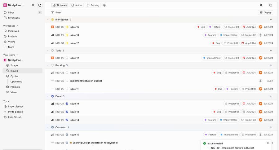 Reflag
			list team filters activity feed task management project management issue tracking ui page example