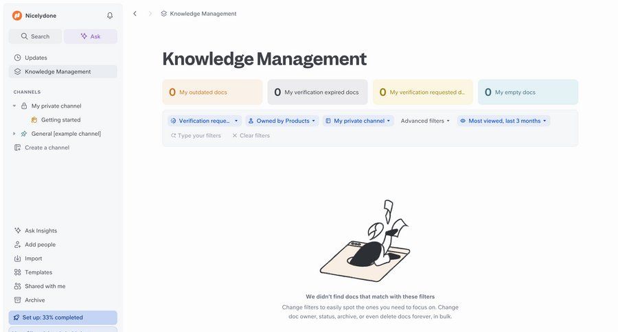 Slite
			 collaboration dashboard sidebar navigation document management knowledge base trial banner knowledge management dropdown filters kpi dashboard ui page example
