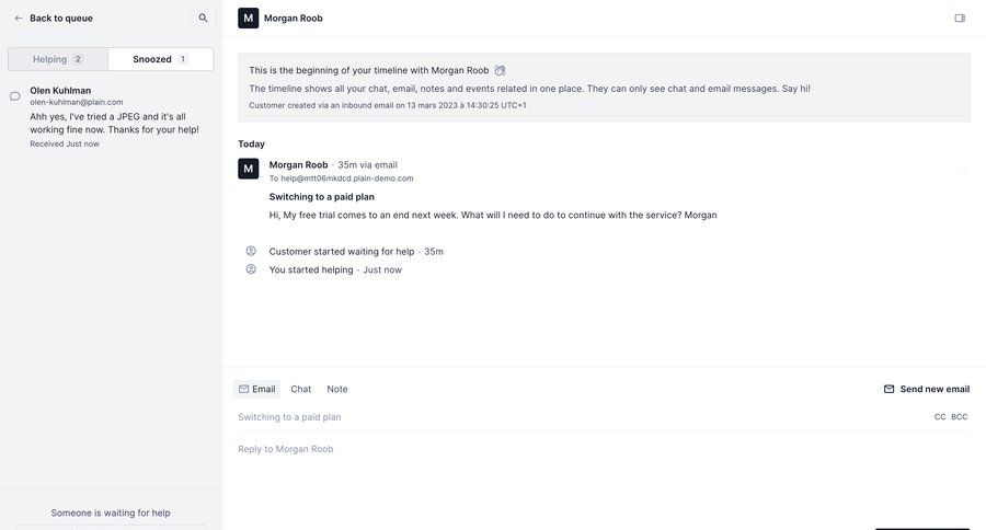 Plain
			 timeline view email sidebar communication customer support chat ui page example