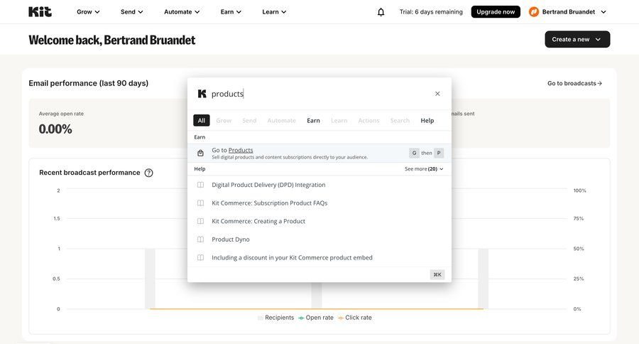Kit
			 e-commerce product discovery research command k ui page example